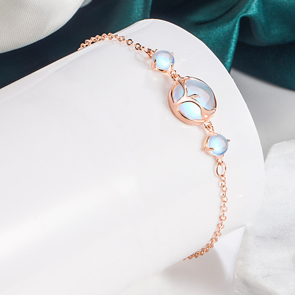 Deer Charm Necklace and Moonstone Jewelry Set