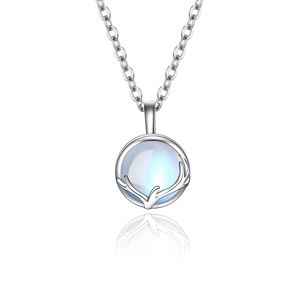 Deer Charm Necklace and Moonstone Jewelry Set