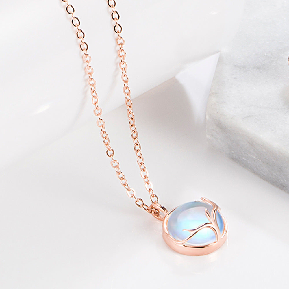Deer Charm Necklace and Moonstone Jewelry Set