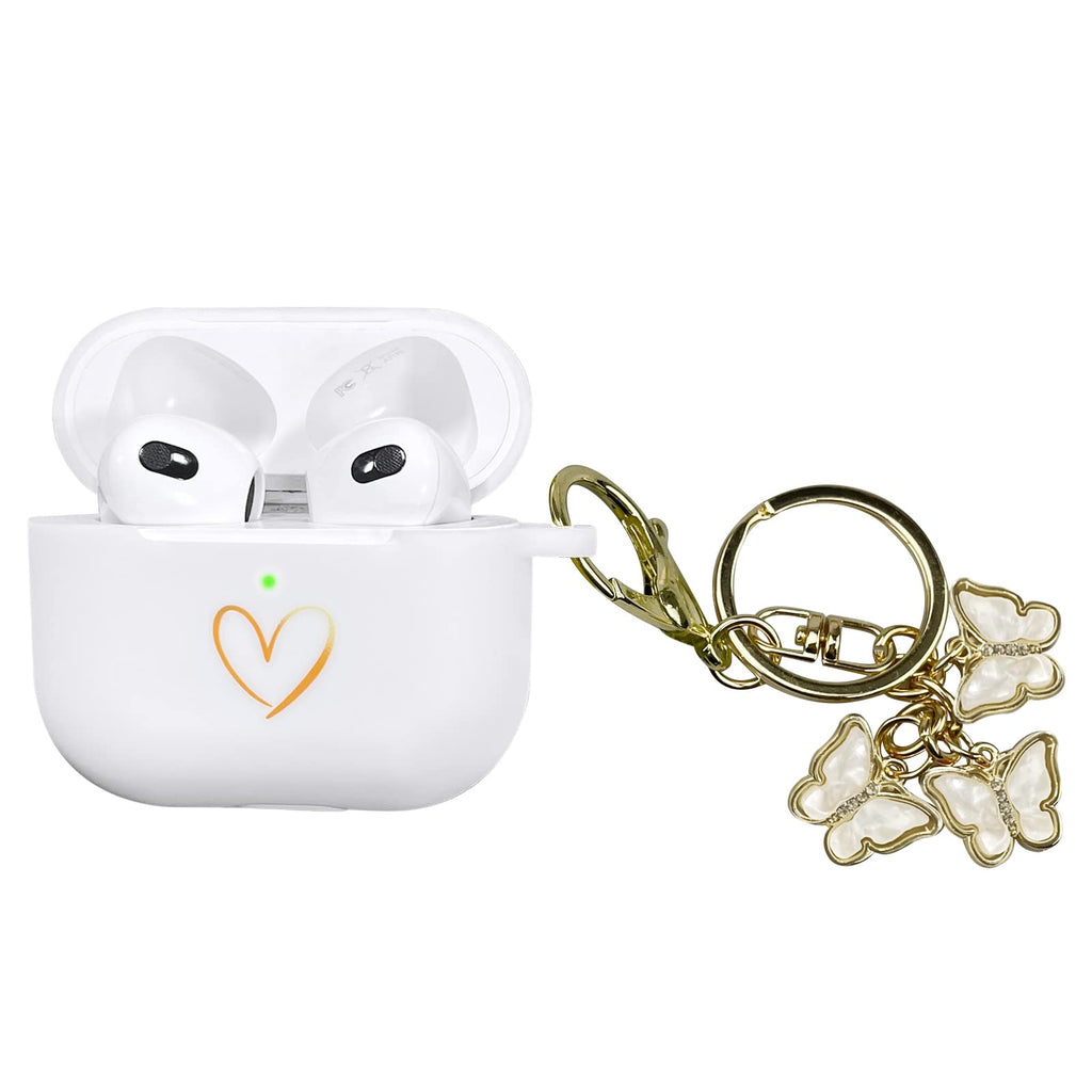 AirPods 3 Gold Heart Silicone Case with Butterfly Keychain