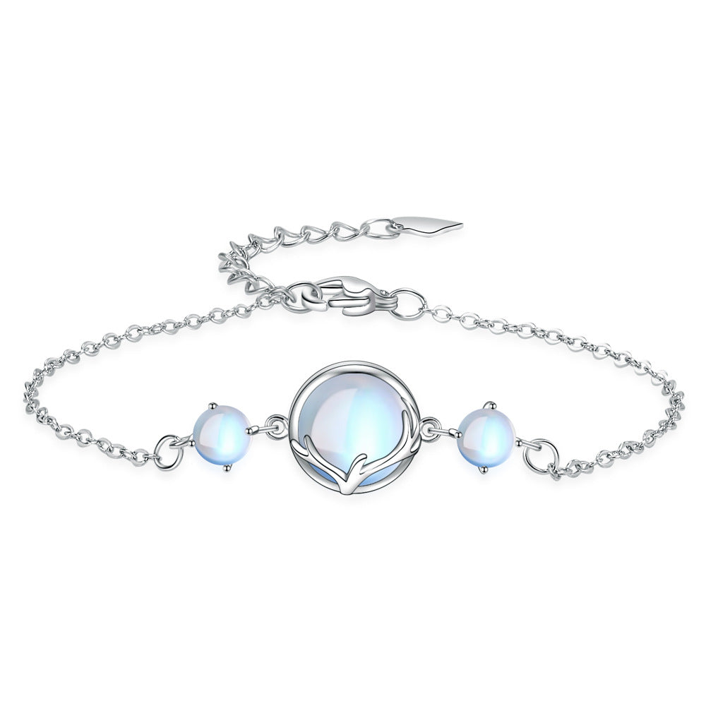 Deer Charm Necklace and Moonstone Jewelry Set